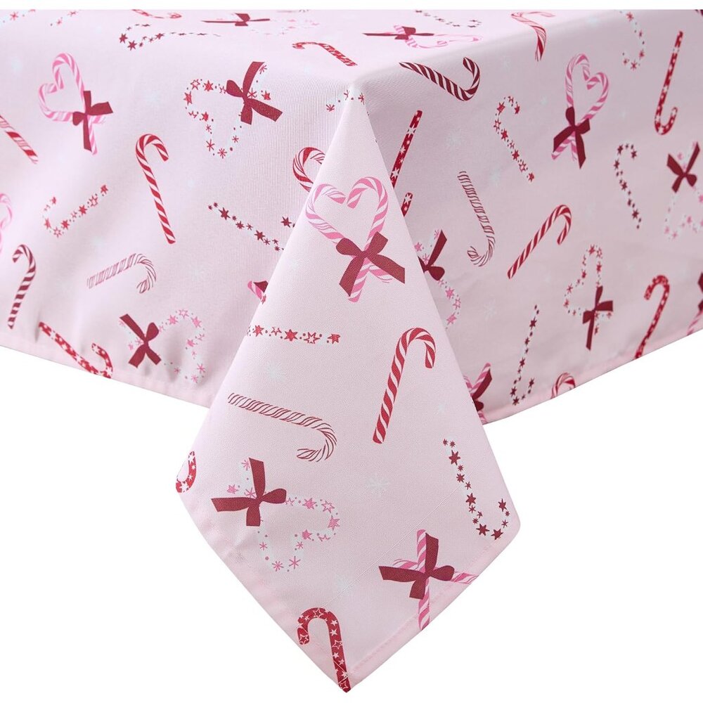 Elegant Pink Candy Cane Tablecloth 60x102 - Stain & Water Resistant for All Occa